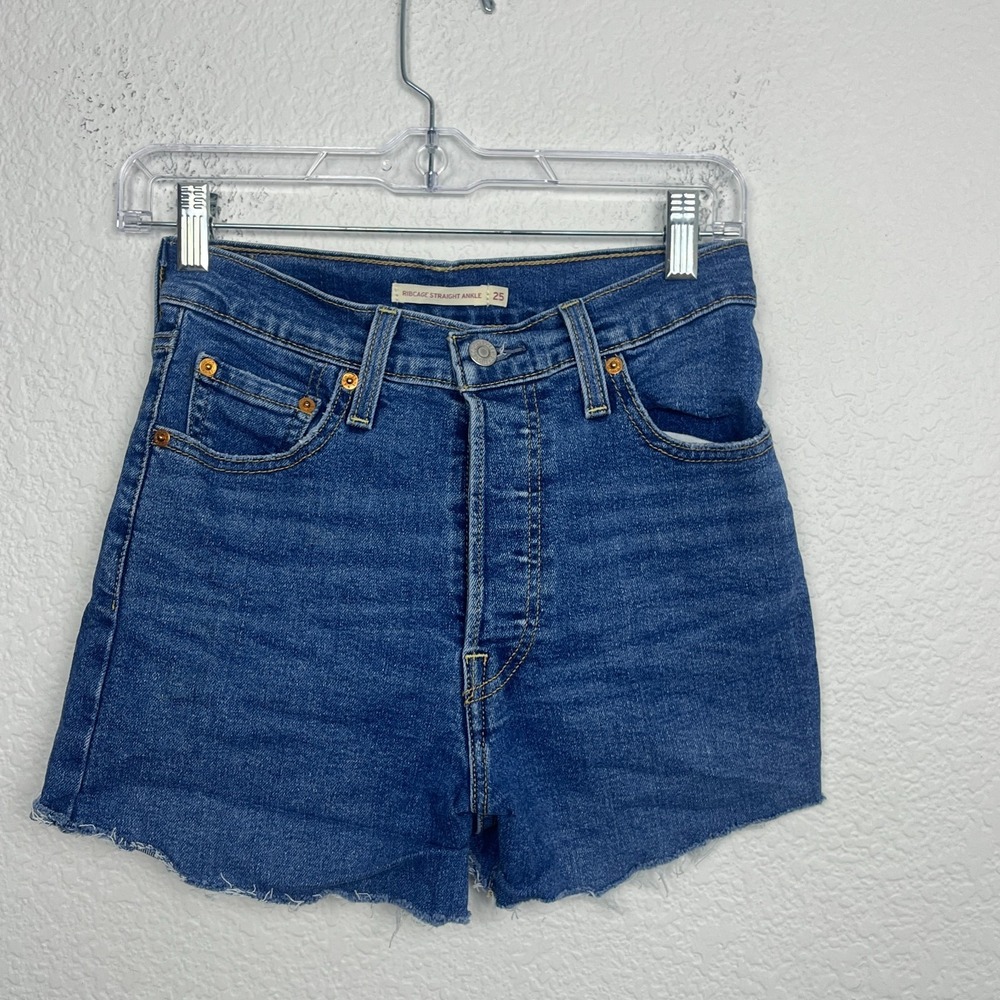Levi's Cut Off Shorts Womens 25 Blue Denim Cotton Stretch Medium Wash Casual